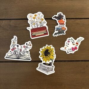 Floral and Book Lover Sticker Set - Pack of 5